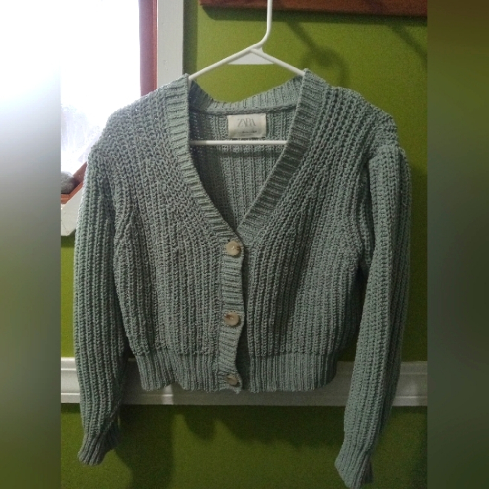 Zara Knitted Sweatshirt, 13-14, Sage Green